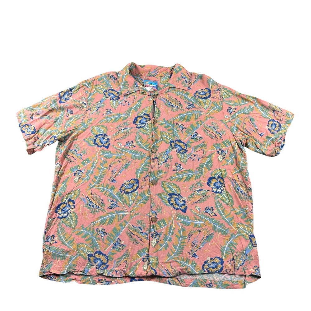 Reyn Spooner Joe Kealuha VTG Pink Tropical Rayon Hawaiian Shirt Mens Large